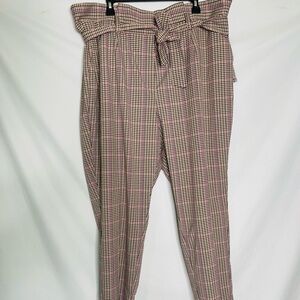 Worthington womens high rise plaid pants size 20W brown/ pink